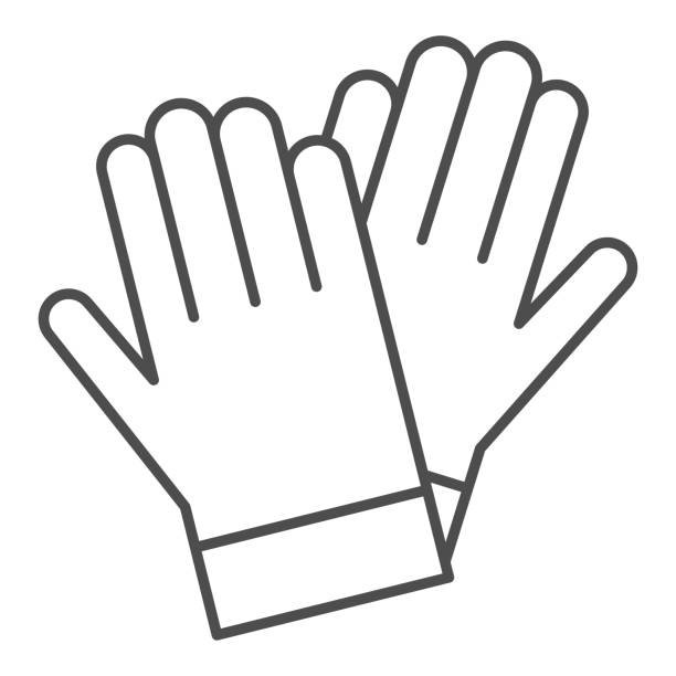 ilustrações de stock, clip art, desenhos animados e ícones de gardener gloves thin line icon, garden and gardening concept, rubber glove sign on white background, protection gloves icon in outline style for mobile concept and web design. vector graphics. - luvas