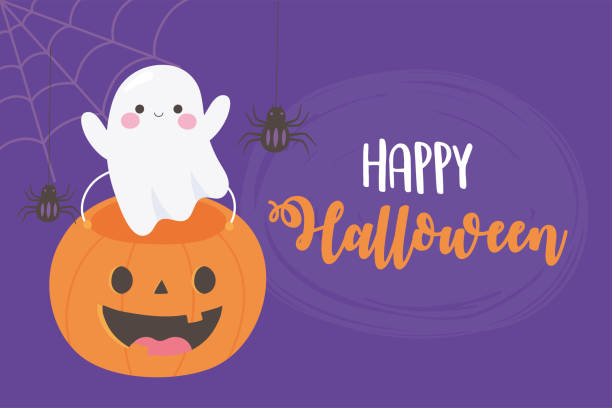 istock happy halloween cute ghost pumpkin shaped bucket spiders 1277473123
