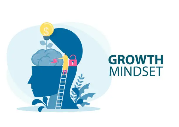 Vector illustration of Doctor Watering plants with big brain growth mindset concept vector