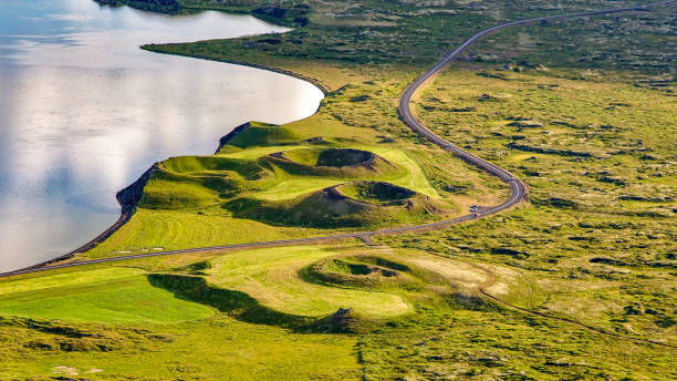 View of Lake Myvatn with pseudocraters, Iceland