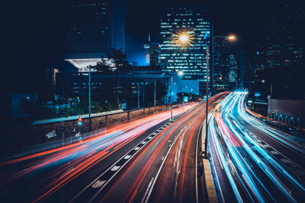 istock City Traffic Light Trail, Hong Kong 1277484009
