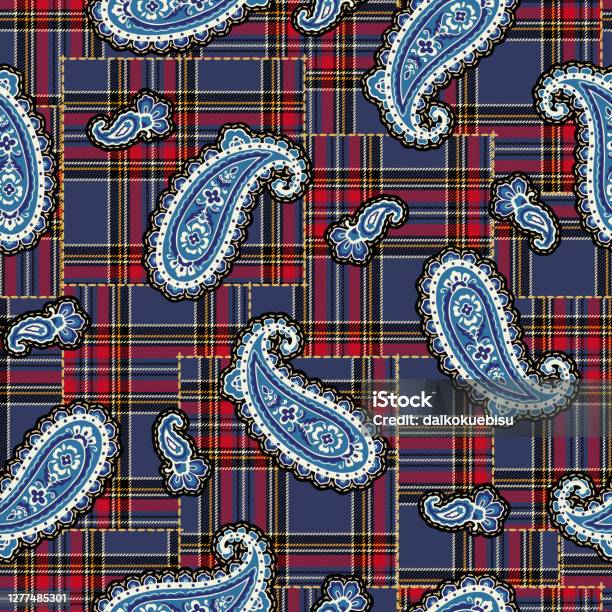 Rustic Checker Pattern Rustic Paisley And Check Patchwork Pattern Stock Illustration ...