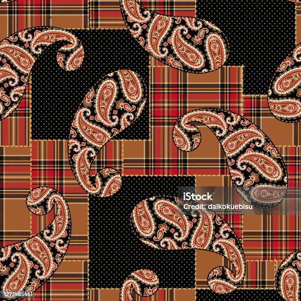Rustic Checker Pattern Rustic Paisley And Check Patchwork Pattern Stock Illustration ...