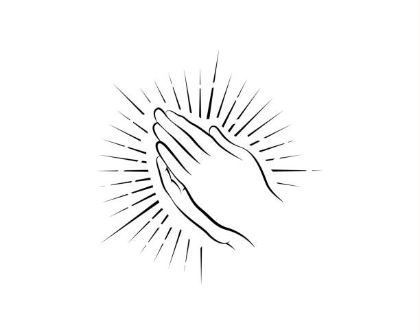 modlitwa ręce line art. - religious icon illustrations stock illustrations