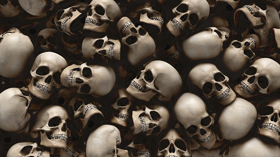 Human skulls background from 3d rendering for Halloween and apocalypse concept