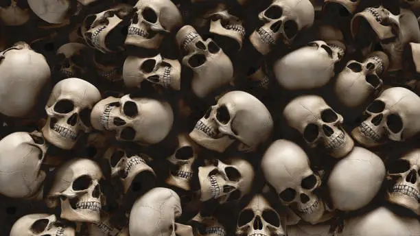 Photo of Human skulls background from 3d rendering for Halloween and apocalypse concept