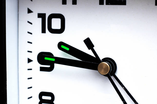 istock Black hands of a clock on a white dial close up 1277487465