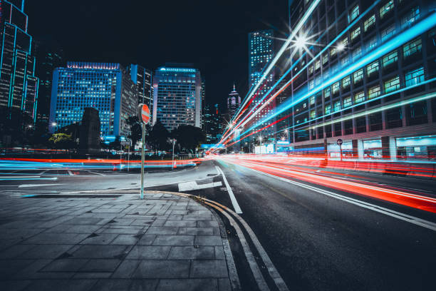 istock City Traffic Light Trail, Hong Kong 1277487594
