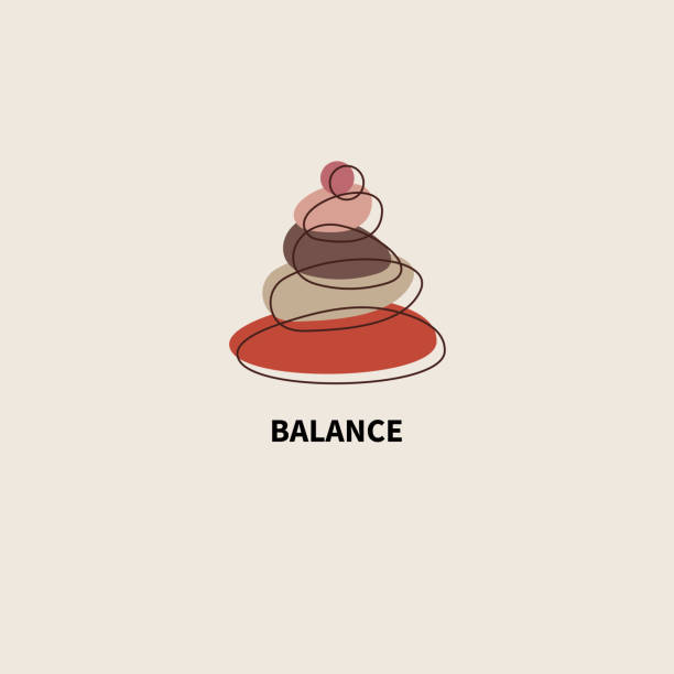 균형과 돌 명상 간단한 아이콘. 스파 또는 요가 스튜디오를 위한 상징 - stone zen like buddhism balance stock illustrations