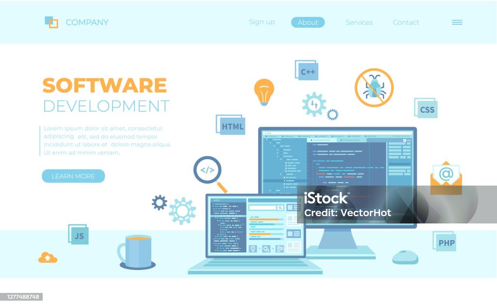 Software Development Programming Engineering Program Code On Laptop And ...