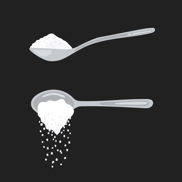 Sugar spoon full of powder crystals of salt or sugar vector illustration set. Teaspoon side view with cooking and baking ingredients need for drinks - coffee or tea. Clean organic eco food. Sugar spoon full of powder crystals of salt or sugar vector illustration set. Teaspoon side view with cooking and baking ingredients need for drinks - coffee or tea. Clean organic eco food. spoon stock illustrations