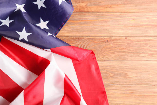 istock Fabric flag of america top view. 1277498698