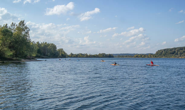 istock Water sports image, people rowing in canoe on river 1277500781