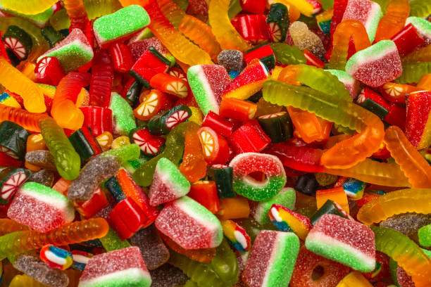 istock Assorted gummy candies. Top view. Jelly  sweets background. 1277501791