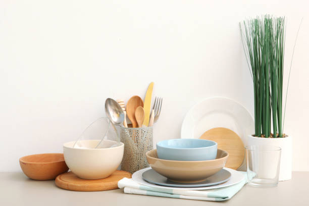 istock a set of tableware on the table. Composition in the style of minimalism from the kitchen utensils. 1277503352