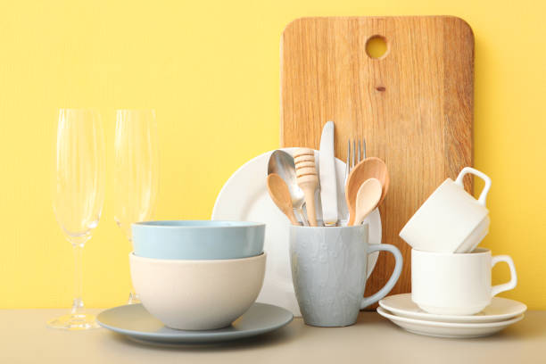 istock a set of tableware on the table. Composition in the style of minimalism from the kitchen utensils. 1277503391