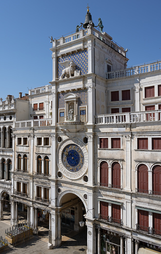 View from San Marco basilica towards San Marco square, with the clock tower on the right.