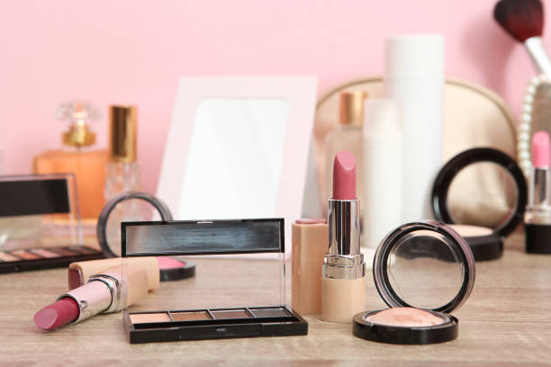 istock decorative cosmetics for makeup on a dressing table close-up. Place to insert text. 1277504153