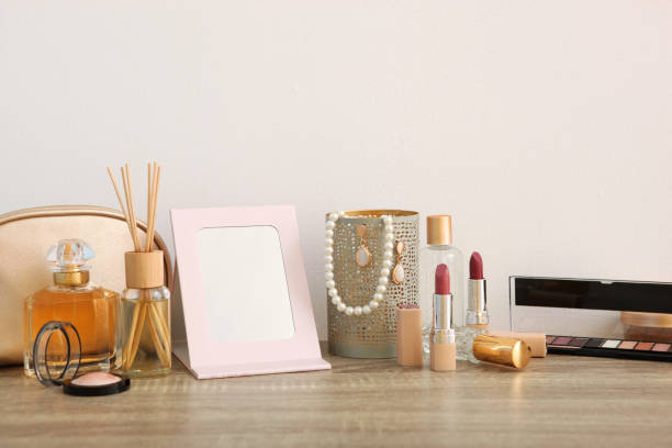 istock decorative cosmetics for makeup on a dressing table close-up. Place to insert text. 1277504217