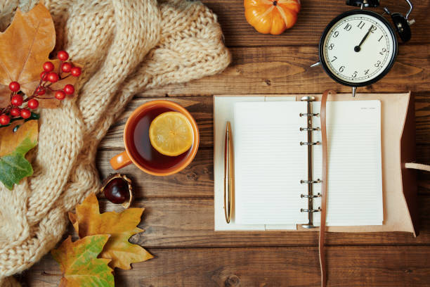 autumn background on wooden planks