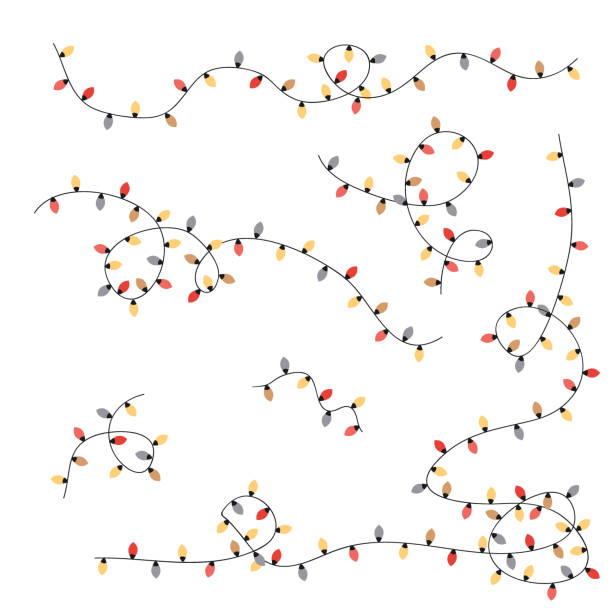 ilustraciones, imágenes clip art, dibujos animados e iconos de stock de cuerda de luces de colores de navidad en un estilo sencillo aislado en blanco. ilustración vectorial - wire framed