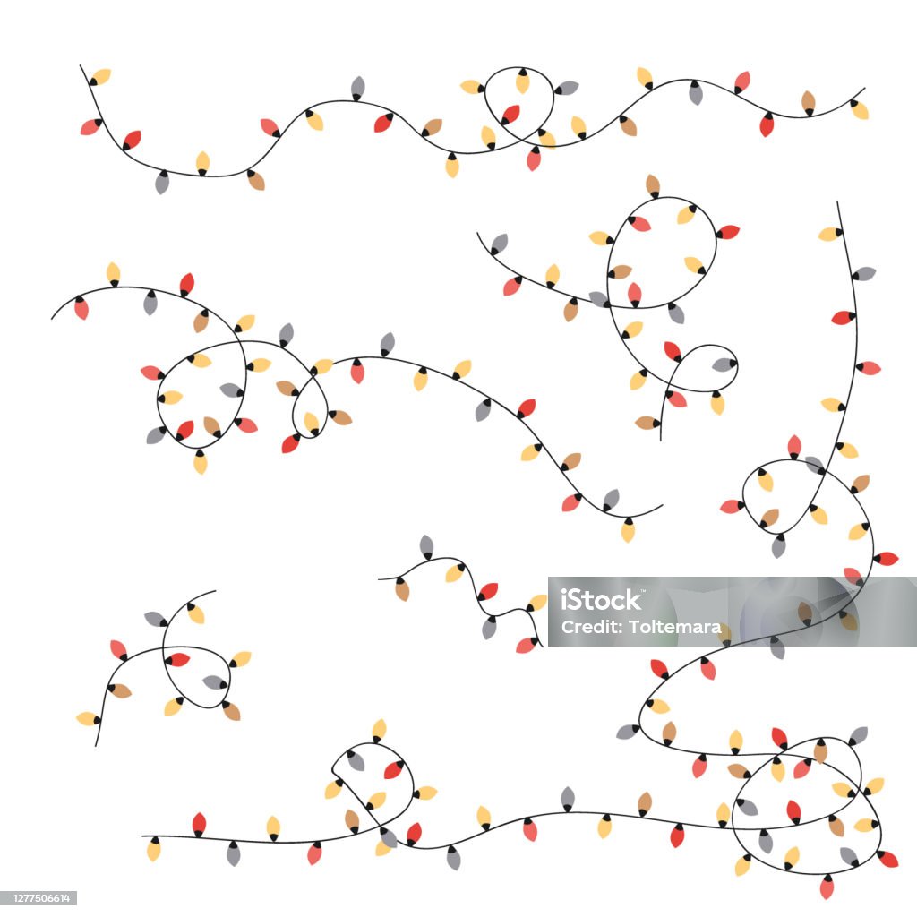 Luzes coloridas de Natal conjunto de cordas em estilo simples isolado em branco. Ilustração vetorial - Vetor de Luz de Natal royalty-free