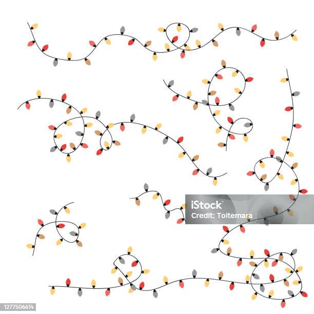 Vetores de Luzes Coloridas De Natal Conjunto De Cordas Em Estilo Simples Isolado Em Branco Ilustração Vetorial e mais imagens de Luz de Natal