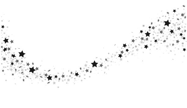 czarne gwiazdy confetti fali na białym tle - glitter silver star shape white stock illustrations