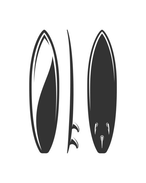surfbrett silhouette isoliert auf weißem hintergrund - surfboard stock-grafiken, -clipart, -cartoons und -symbole
