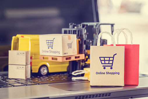 Online shopping, logistics, supply chain and shipping service, e-commerce concept