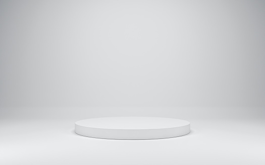 Blank white podium on white colors background, 3d render