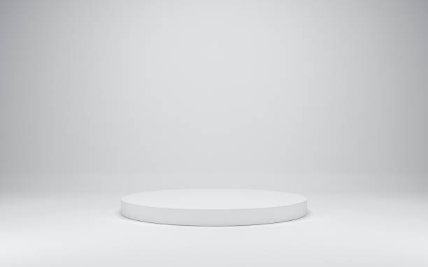 Blank white podium Blank white podium on white colors background, 3d render competition round stock pictures, royalty-free photos & images