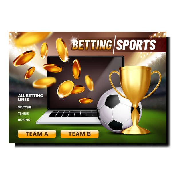 Betting Sport Game Creative Promo Poster Vector Betting Sport Game Creative Promo Poster Vector. Football Ball And Champion Mug, Laptop And Coins, Bet On Sportive Gambling Game Advertising Marketing Banner. Style Color Concept Template Illustration cricket online free bets stock illustrations