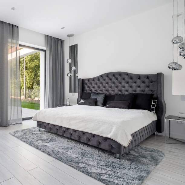 King size bed in glamorous bedroom