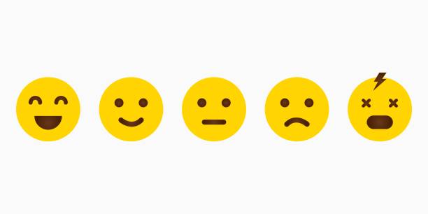 Set yellow emoji with different emotions. Feedback emoticon. Smile icon. Vector Set yellow emoji with different emotions. Feedback emoticon. Smile icon. Vector emotional series stock illustrations