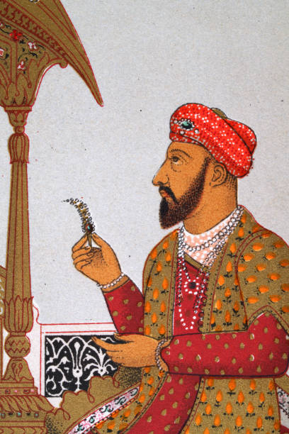 Mughal Indian noble holding a flower, 19th Century Vintage illustration Mughal Indian noble holding a flower, 19th Century mughal empire stock illustrations