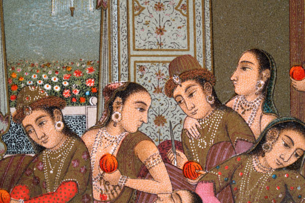 indische frauen eines serail, mogulreich, 19. jahrhundert - mogal stock-grafiken, -clipart, -cartoons und -symbole