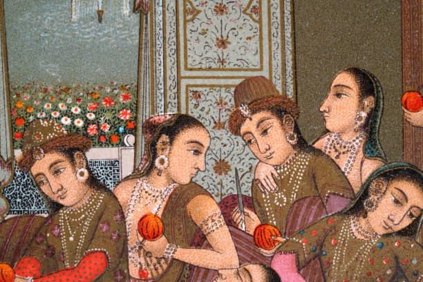 Indian women of a Seraglio, Mughal Empire, 19th Century Vintage illustration Indian women of a Seraglio, Mughal Empire, 19th Century mughal empire stock illustrations