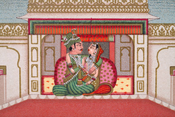 indyjska para w pałacu rozkoszy, mughal indie - couple love old fashioned traditional culture stock illustrations