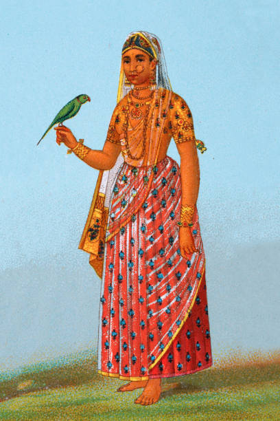 ilustrações de stock, clip art, desenhos animados e ícones de costume of a maratha indian woman holding parrot - maratha