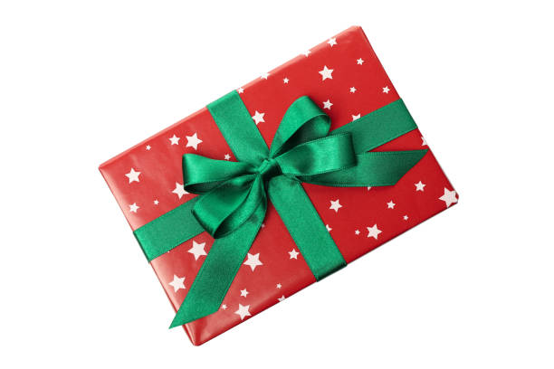 istock Beautiful Christmas box with bow isolated on white background 1277526307