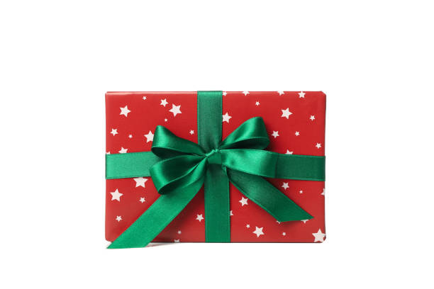 istock Beautiful Christmas box with bow isolated on white background 1277526691