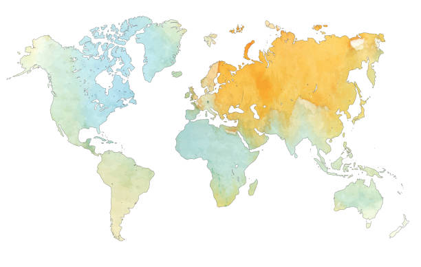 watercolor world abstract soft watercolor world map backdrop international drawings stock illustrations