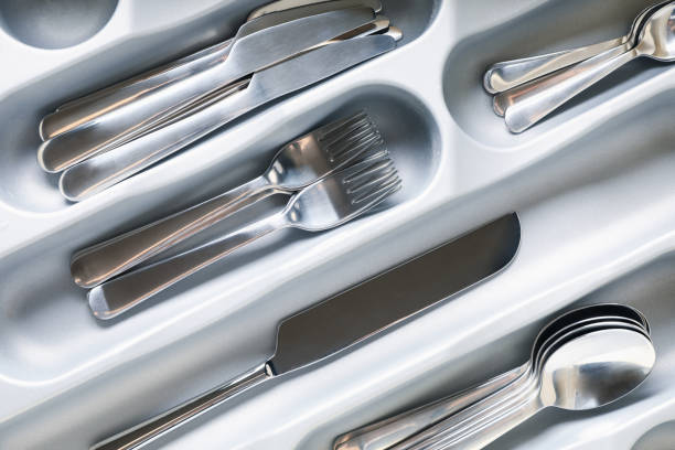 istock Set of different cutlery on whole background, close up 1277530662