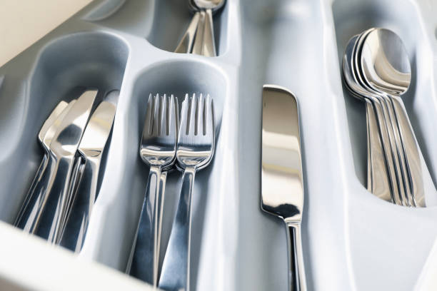 istock Set of different cutlery on whole background, close up 1277530772