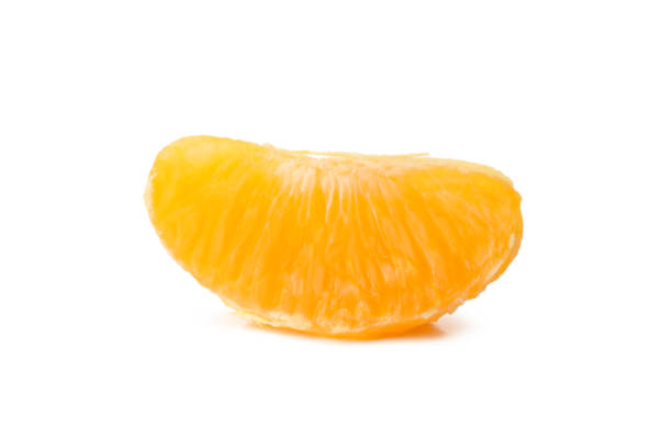 istock Piece of ripe mandarin isolated on white background 1277531231