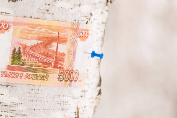 a banknote in denomination of 5000 Russian rubles is attached to a tree with buttons. a game in which you have to find the right tree
