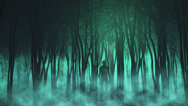 istock 3D evil Halloween creature in a foggy forest 1277536396