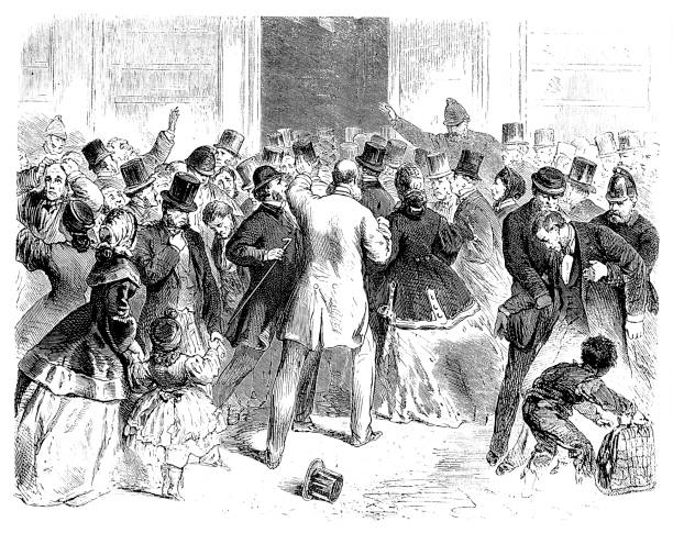 1866 年 5 月 11 日倒塌的倫敦銀行 overend 、古尼和公司前。 - bank of england 幅插畫檔、美工圖案、卡通及圖標