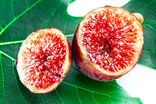 Fresh Fig Fruits with Leaves